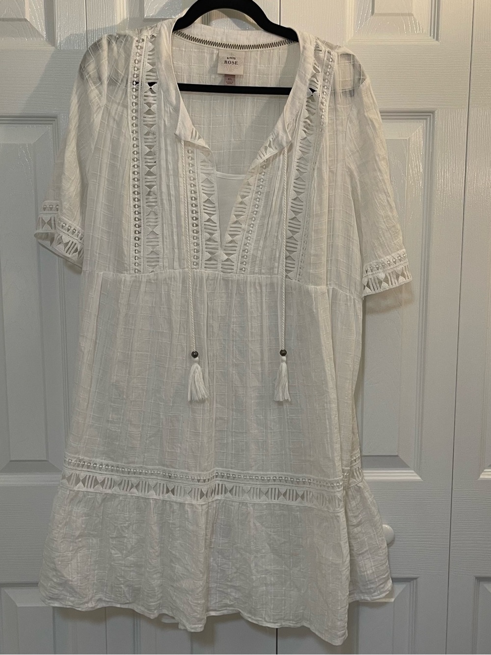 Knox Rose White Cotton Lace-Trim Dress: romantic, feminine, cottagecore, lace